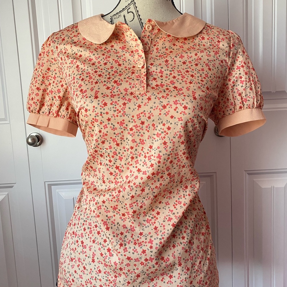 Floral Peach Blouse with Peter Pan Collar